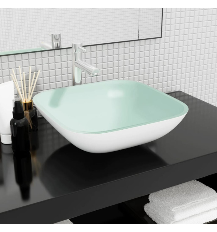 Lavabo Verre 42x42x14 cm Blanc | Mobilier & Déco