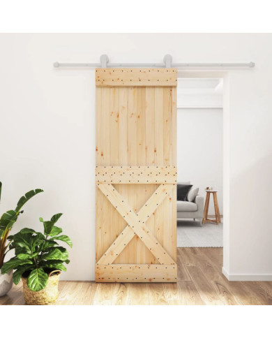 Porte coulissante et kit de quincaillerie 80x210 cm pin massif | Mobilier & Déco