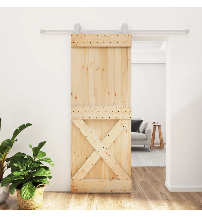 Porte coulissante et kit de quincaillerie 80x210 cm pin massif | Mobilier & Déco