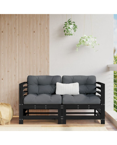 Canapés d'angle avec coussins 2 pcs noir bois de pin massif | Mobilier & Déco