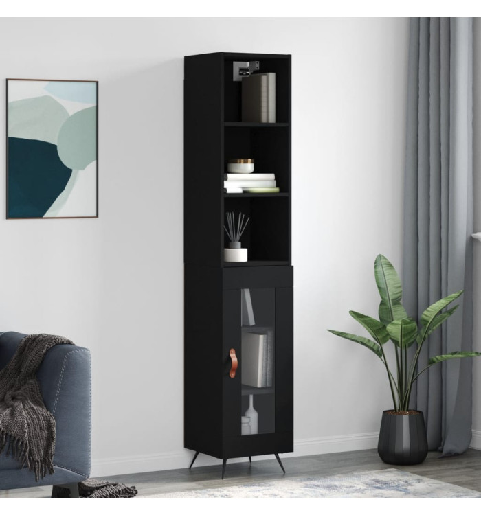 Buffet haut Noir 34,5x34x180 cm Bois d'ingénierie | Mobilier & Déco