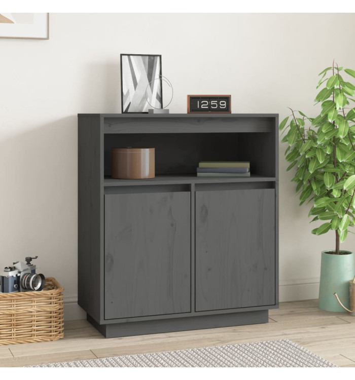 Buffet Gris 70x34x80 cm Bois massif de pin | Mobilier & Déco