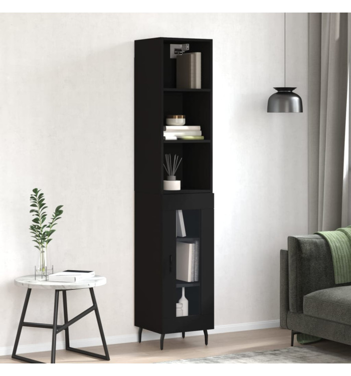 Buffet haut Noir 34,5x34x180 cm Bois d'ingénierie | Mobilier & Déco