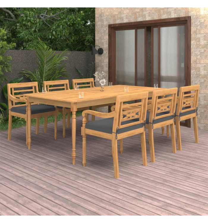 Ensemble à manger de jardin 7 pcs coussins bois de teck massif | Mobilier & Déco