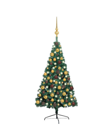 Demi-arbre de Noël artificiel pré-éclairé et boules vert 150 cm | Mobilier & Déco