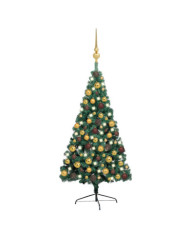 Demi-arbre de Noël artificiel pré-éclairé et boules vert 150 cm | Mobilier & Déco