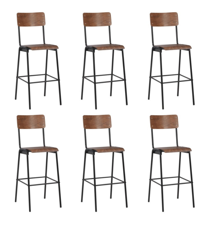 Chaises de bar lot de 6 contreplaqué solide et acier | Mobilier & Déco