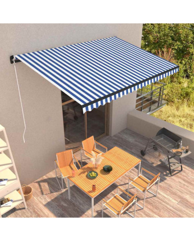 Auvent manuel rétractable 450x300 cm Bleu et blanc | Mobilier & Déco