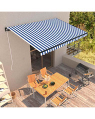 Auvent manuel rétractable 450x300 cm Bleu et blanc | Mobilier & Déco