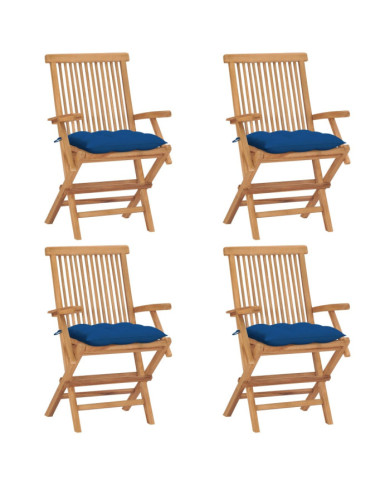 Chaises de jardin et coussins bleu lot de 4 Bois de teck massif | Mobilier & Déco
