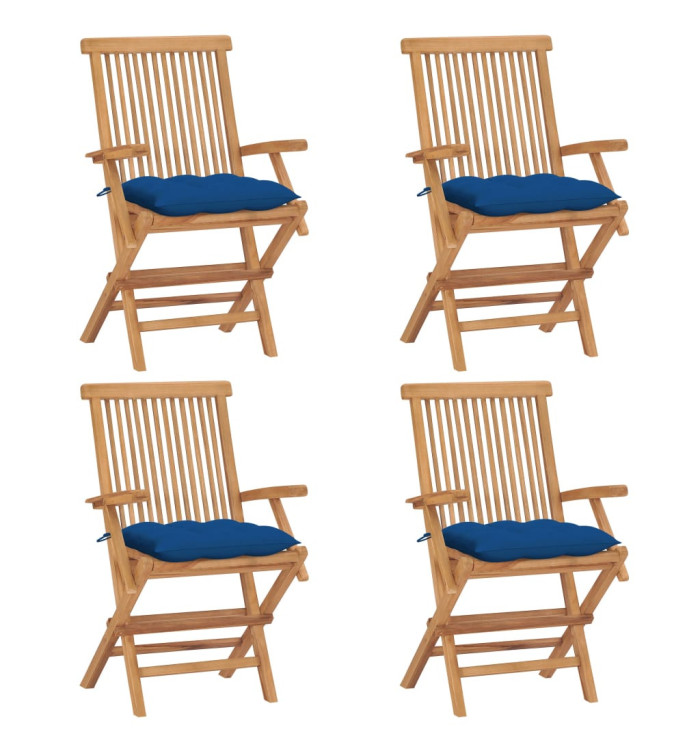 Chaises de jardin et coussins bleu lot de 4 Bois de teck massif | Mobilier & Déco