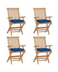Chaises de jardin et coussins bleu lot de 4 Bois de teck massif | Mobilier & Déco