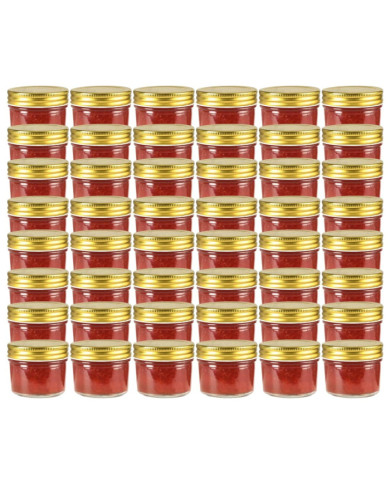 48 pcs Pots à confiture avec couvercle doré Verre 110 ml | Mobilier & Déco