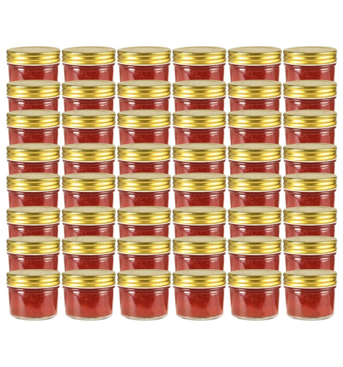 48 pcs Pots à confiture avec couvercle doré Verre 110 ml | Mobilier & Déco