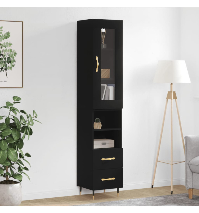 Buffet haut Noir 34,5x34x180 cm Bois d'ingénierie | Mobilier & Déco