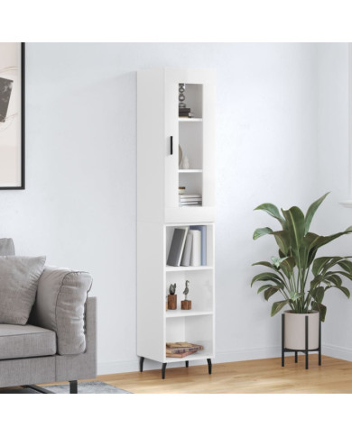 Buffet haut Blanc brillant 34,5x34x180 cm Bois d'ingénierie | Mobilier & Déco