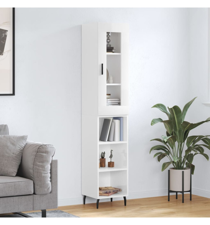 Buffet haut Blanc brillant 34,5x34x180 cm Bois d'ingénierie | Mobilier & Déco
