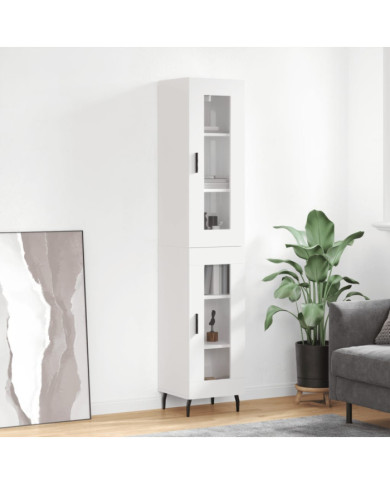 Buffet haut Blanc brillant 34,5x34x180 cm Bois d'ingénierie | Mobilier & Déco