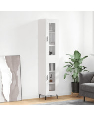 Buffet haut Blanc brillant 34,5x34x180 cm Bois d'ingénierie | Mobilier & Déco
