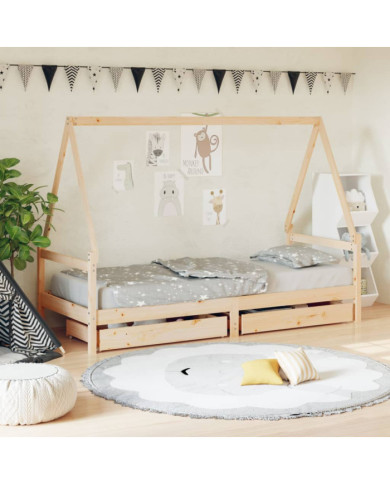 Cadre de lit enfant avec tiroirs 90x200 cm bois de pin massif | Mobilier & Déco