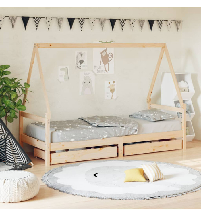 Cadre de lit enfant avec tiroirs 90x200 cm bois de pin massif | Mobilier & Déco