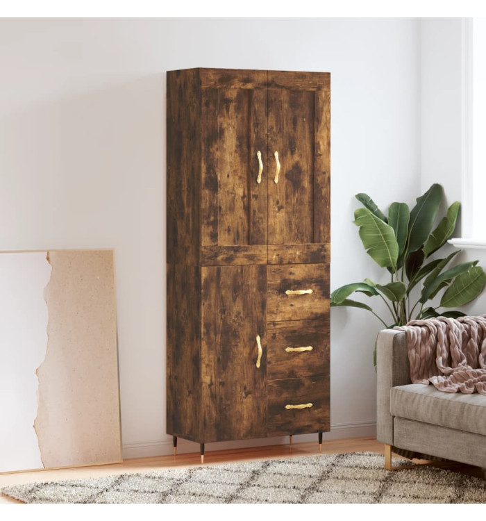 Buffet haut Chêne fumé 69,5x34x180 cm Bois d'ingénierie | Mobilier & Déco
