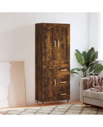 Buffet haut Chêne fumé 69,5x34x180 cm Bois d'ingénierie | Mobilier & Déco