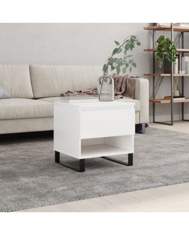 Table basse blanc brillant 50x46x50 cm bois d’ingénierie | Mobilier & Déco