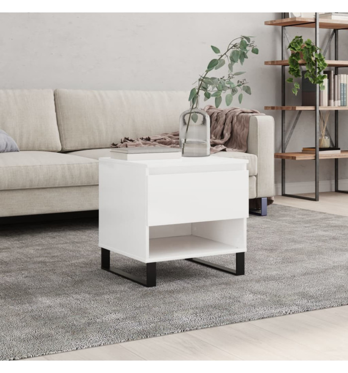 Table basse blanc brillant 50x46x50 cm bois d’ingénierie | Mobilier & Déco