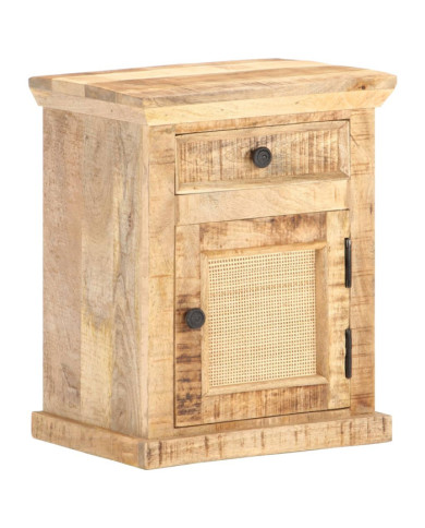 Table de chevet 40x30x50 cm Bois de manguier et canne naturelle | Mobilier & Déco