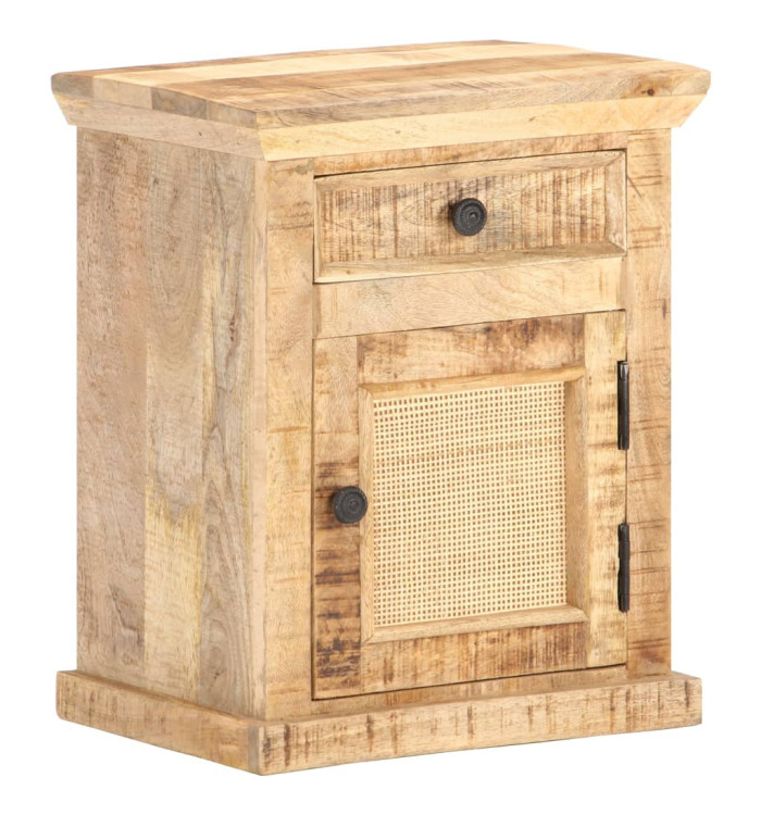 Table de chevet 40x30x50 cm Bois de manguier et canne naturelle | Mobilier & Déco