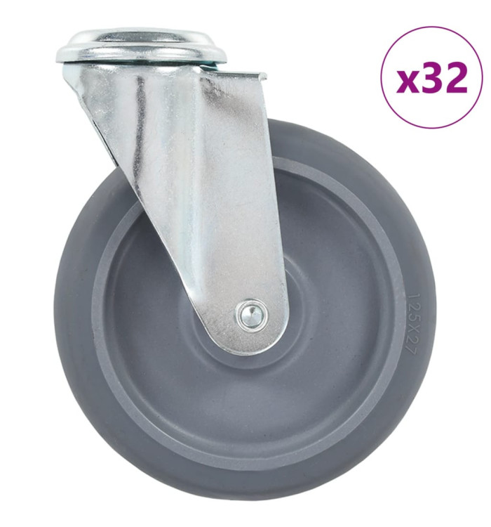 32 pcs Roulettes pivotantes à trou de boulon 125 mm | Mobilier & Déco