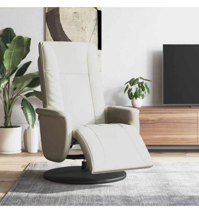 Fauteuil inclinable avec repose-pieds crème similicuir | Mobilier & Déco