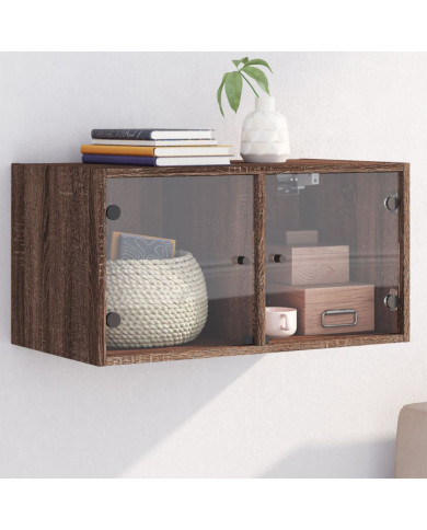 Armoire murale avec portes en verre chêne marron 68,5x37x35 cm | Mobilier & Déco
