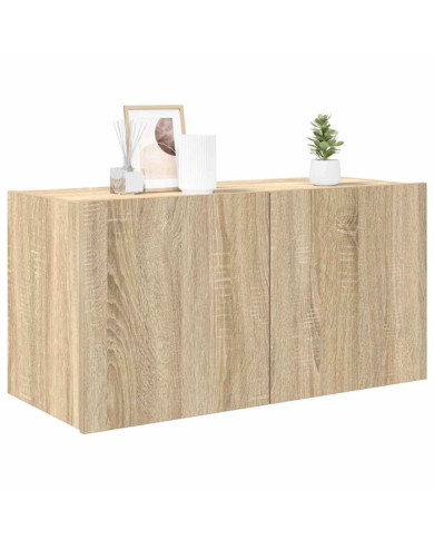 Meuble TV mural avec lumières LED chêne sonoma 80x35x41 cm | Mobilier & Déco