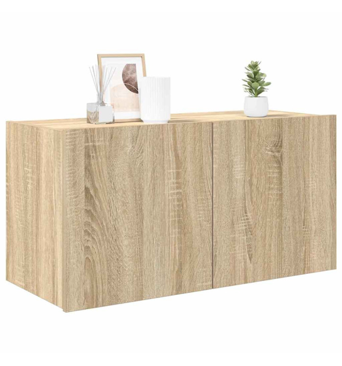 Meuble TV mural avec lumières LED chêne sonoma 80x35x41 cm | Mobilier & Déco