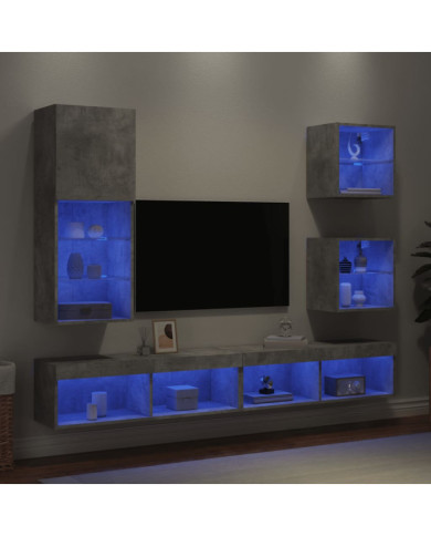 Unités murales TV avec LED 5 pcs gris béton bois d'ingénierie | Mobilier & Déco