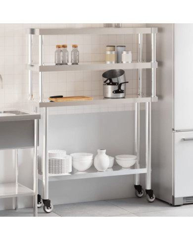 Table de travail de cuisine avec étagère 110x30x150 cm inox | Mobilier & Déco