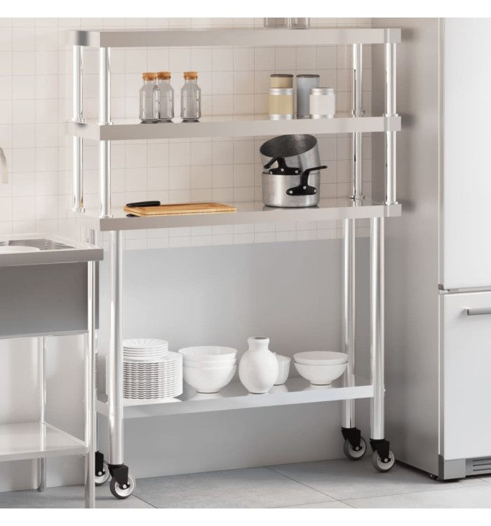 Table de travail de cuisine avec étagère 110x30x150 cm inox | Mobilier & Déco