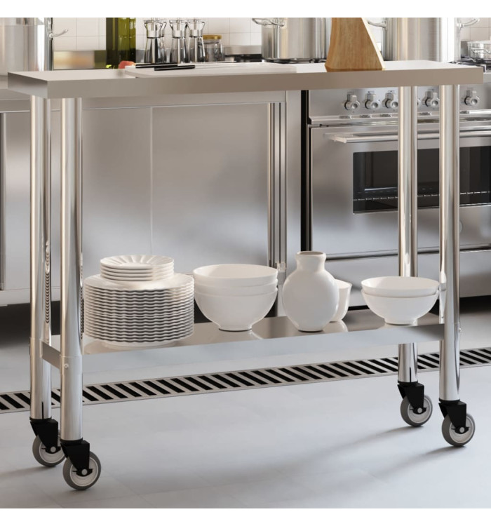 Table de travail de cuisine avec roues 110x30x85 cm inox | Mobilier & Déco