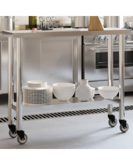 Table de travail de cuisine avec roues 110x30x85 cm inox | Mobilier & Déco