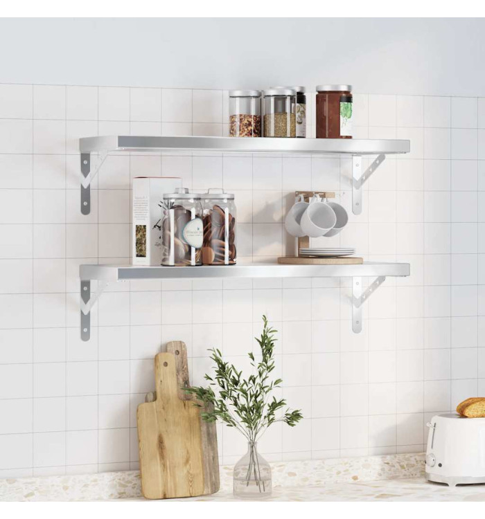 Étagères murales 2 pcs 75x23,5 cm argenté acier inoxydable | Mobilier & Déco