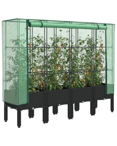 Jardinière surélevée avec housse aspect rotin 160x40x140 cm | Mobilier & Déco