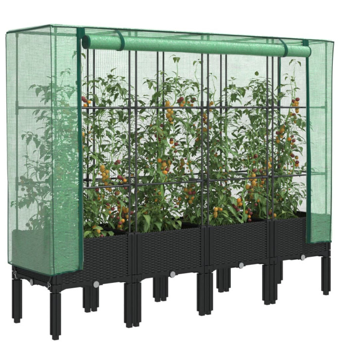 Jardinière surélevée avec housse aspect rotin 160x40x140 cm | Mobilier & Déco