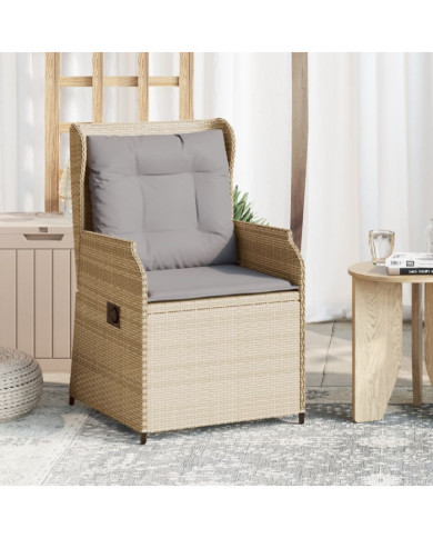 Chaises inclinables de jardin lot de 2 et coussins beige rotin | Mobilier & Déco