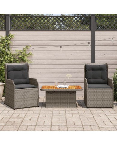 Salon de jardin 3 pcs avec coussins Gris Résine tressée | Mobilier & Déco