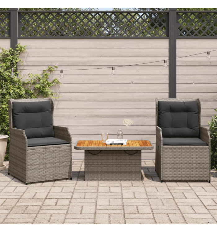 Salon de jardin 3 pcs avec coussins Gris Résine tressée | Mobilier & Déco