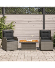 Salon de jardin 3 pcs avec coussins Gris Résine tressée | Mobilier & Déco