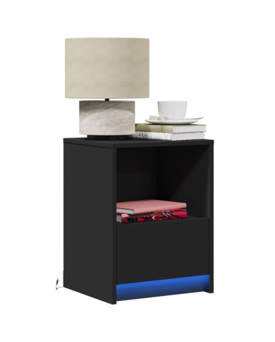 Armoire de chevet avec lumières LED noir bois d'ingénierie | Mobilier & Déco