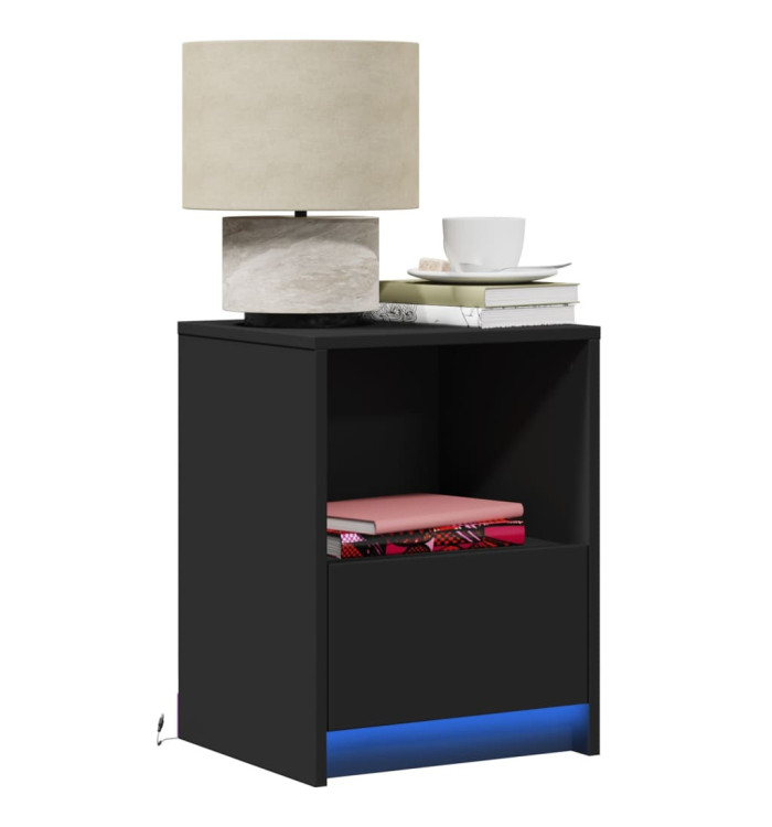 Armoire de chevet avec lumières LED noir bois d'ingénierie | Mobilier & Déco